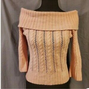 Express Wool Cashmere Angora Off Shoulder 3/4 Sleeve Cable Knit Sweater Large